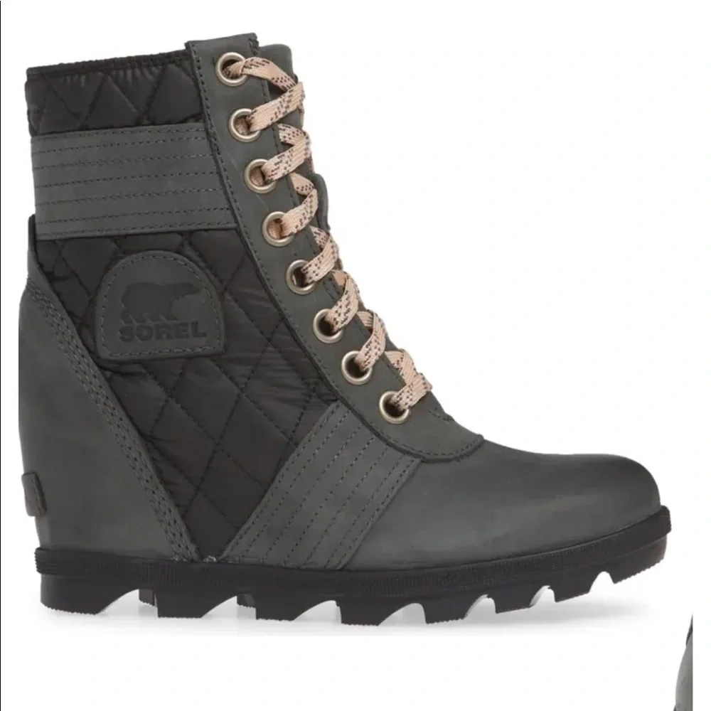 SOREL LEXIE WEDGE WATERPROOF BOOTIES DARK SLATE - Picture 3 of 10